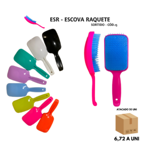 Escova Raquete Cabelo Profissional – Caixa com 50 Unidades