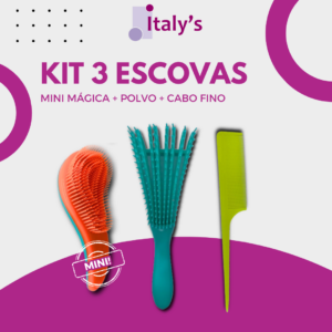 Kit de escovas com 3 escovas Mini mágica, Pente Fino e Polvo