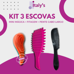 Kit de escovas com 3 escovas Mini mágica, Pente Fino e Mágica