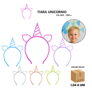 Tiara Unicórnio Infantil em Plástico 180 Unidades Festa/Brindes